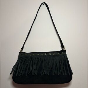 Black fringe mini shoulder bag
